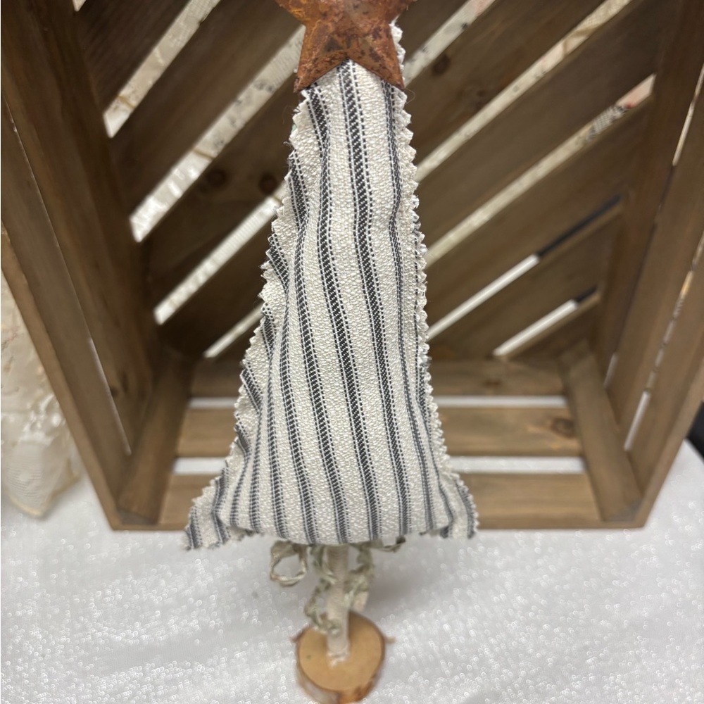 Hand Crafted Blue and White Striped Fabric Holiday Tree